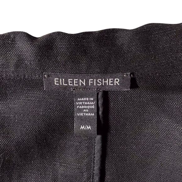 EILEEN FISHER System Tencel Linen Slub Blend Open Jacket Size Medium Black EUC - Picture 3 of 15